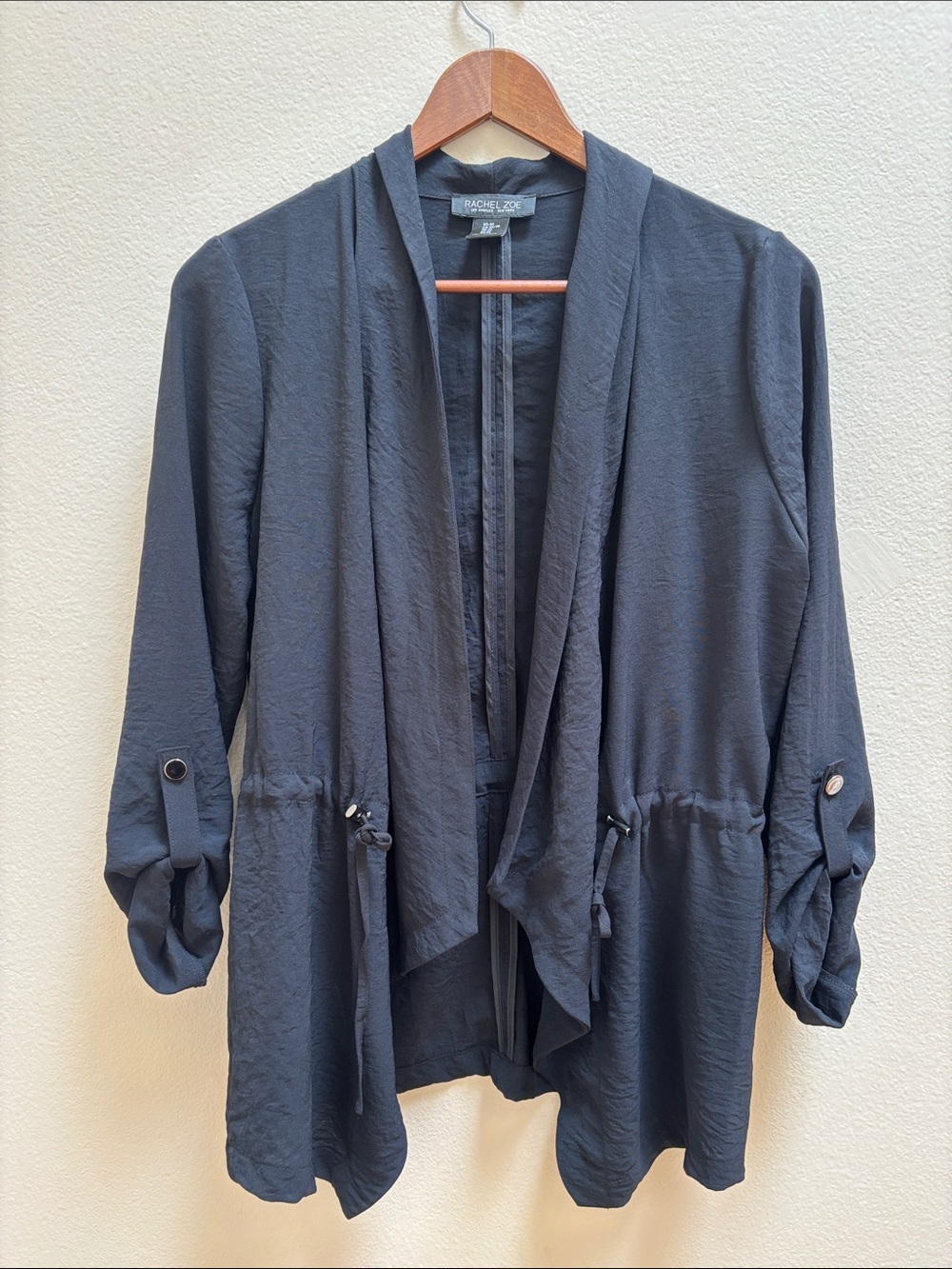 Rachel Zoe Navy Open Front Draped Lightweight Navy Utility Jacket Coat Size XS